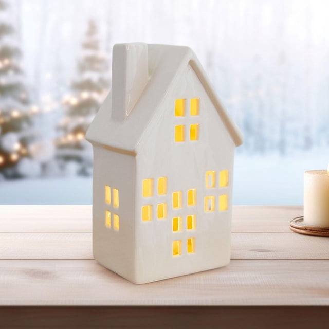 Ilumina navideño, casas de cerámica, decoración navideña, decoraciones navideñas decorativas rústicas, adorno de escritorio para regalo de estilo C Macarena Figura Casa de Pueblo