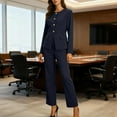 thumbnail image 5 of Busydd Womens Sets Business Casual Solid Color Two Piece Sets for Women Long Sleeve Round Neck Button Blazer and Pants Matching Sets Women Clothing, 5 of 9
