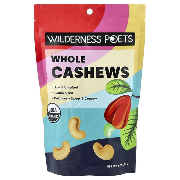 Wilderness Poets Organic Whole Cashews, 8 oz (226 g)