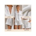 thumbnail image 4 of Two Piece Linen Short Sets for Women Short Sleeve V Neck Shirt Top and Shorts Casual Summer Travel Vacation Outfits Loose Short Sleeve, 4 of 7