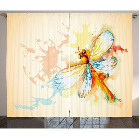 Dragonfly Curtains 2 Panels Set Watercolor Moth With Branch Print