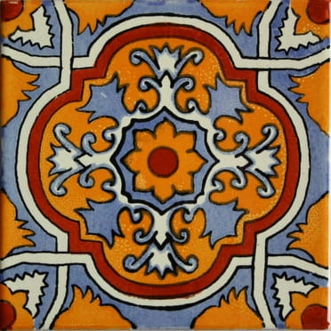 6x6 Tecoripa Talavera Mexican Tile, Set of 4 pcs