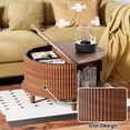thumbnail image 2 of Table Basse Ronde de 30,7 Pouces avec Rangement, Table Basse Moderne avec Porte Coulissante Incurvée à 360°, Table Basse en Bois Cannelé avec Patins, Table Centrale Ronde pour Salon, 2 of 10