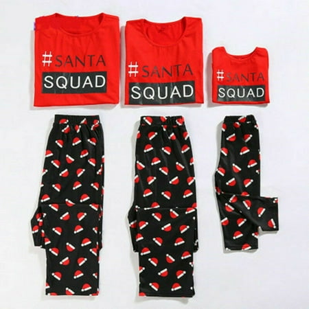 

Family Matching Xmas Santa SQUAD Hats Pajamas Set Women Kids Sleepwear Nightwear