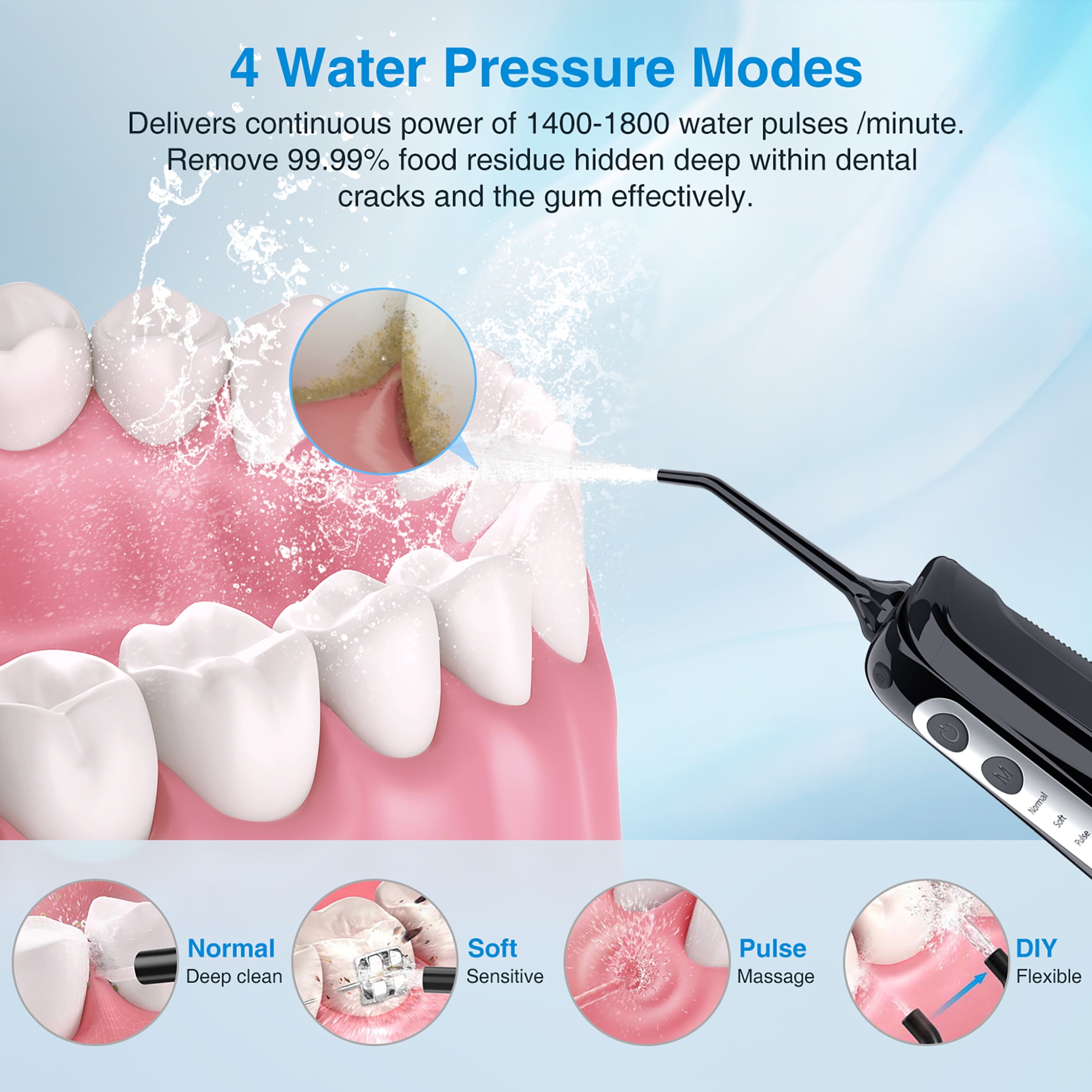 Cordless Water Flosser Dental Teeth Cleaner, INSMART Professional 300ML Tank DIY Mode USB Rechargeable Dental Oral Irrigator for Home and Travel, IPX7 Waterproof 4 Modes Irrigate for Oral Care