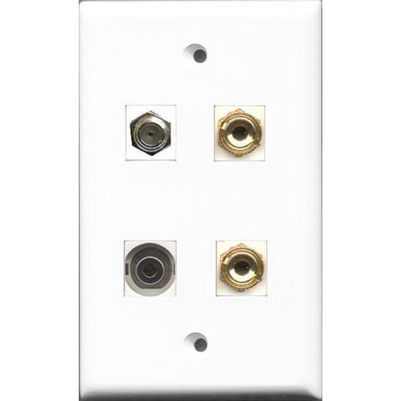 RiteAV 1 Port Coax Cable TV- F-Type and 1 Port 3.5mm 2 Port Banana Speaker Wall Plate