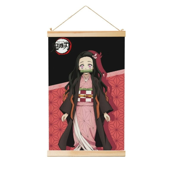 Kamado Nezuko Wooden Shaft Hanging Poster Home Decor Poster Wall Art Painting For Living Room Bedroom 12"X18"