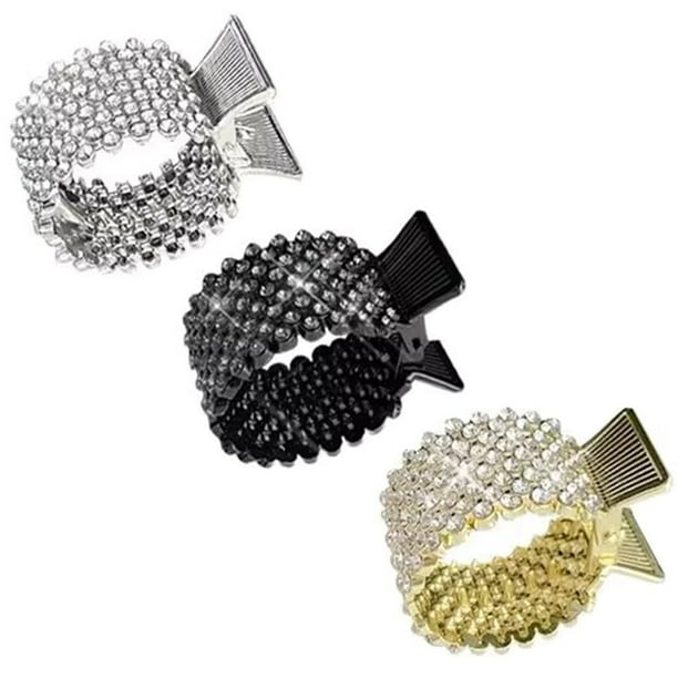 3 pinzas para el pelo con diamantes de imitación para mujer, para coleta alta, para cabello largo y grueso
