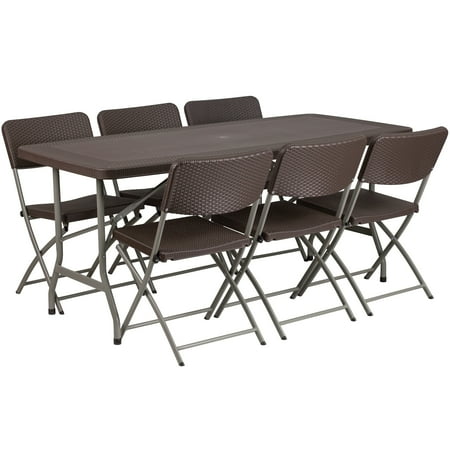 Lancaster Home 32 5 Inch Wide X 67 Long Rattan Plastic Lancaster Home 32 5 Inch Wide X 67 Long Rattan Plastic Folding Table Set