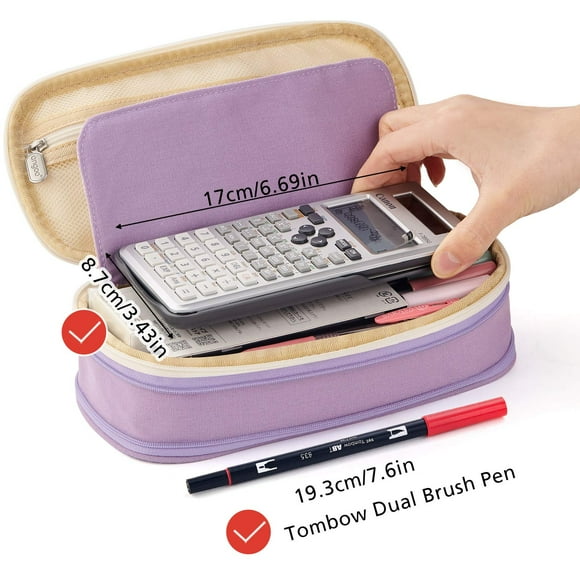Grande Capacité Trousse à Crayons Bureau Collège École Grand Sac de Rangement Pochette Organisateur, Violet