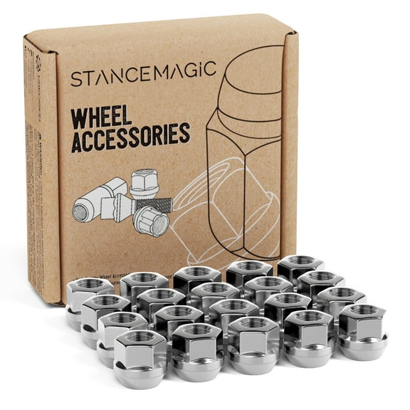 20pcs Chrome Open End Lug Nuts - 7/16"x20 Threads - 0.81" Length - Cone Conical Taper Acorn Seat - 19mm 3/4" Hex - Compatible with Buick Chevy Chevrolet Pontiac Oldsmobile Cutlass Supreme