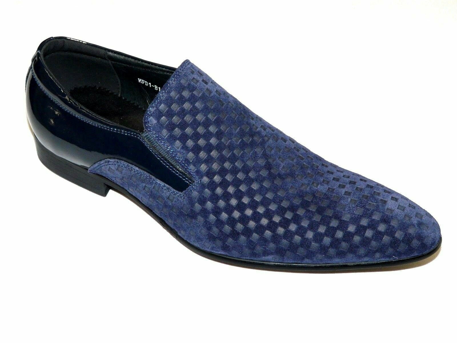 Men's European Leather Shoes Zota Formal Slip on Suede Checker HFD1-B1 Navy, Size: 8, Blue