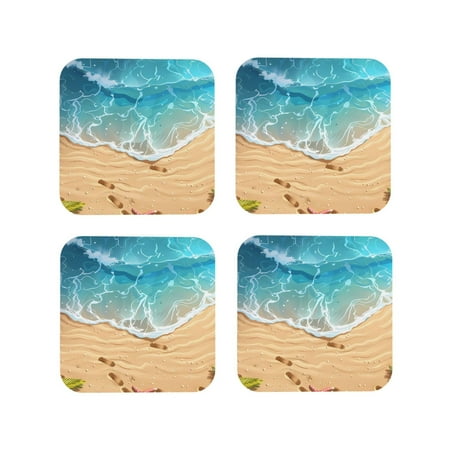 

Tideii Tropical Beach With Starfish for Leather Coasters 4 Pieces Anti-fouling and Anti-scalding Decorative Coasters Suitable for Restaurants Kitchens Coffee Shops-Square