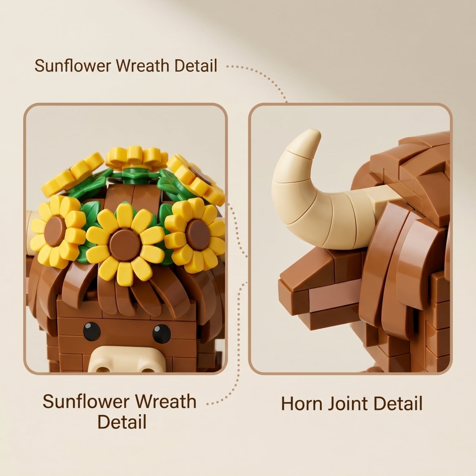 Highland Cow Building Blocks Set, Collectible Animal Building Toy, Creative Scottish Cow Sunflower Brick Set for Adults, DIY Home Office Decor, STEM Education-Gift Ideas