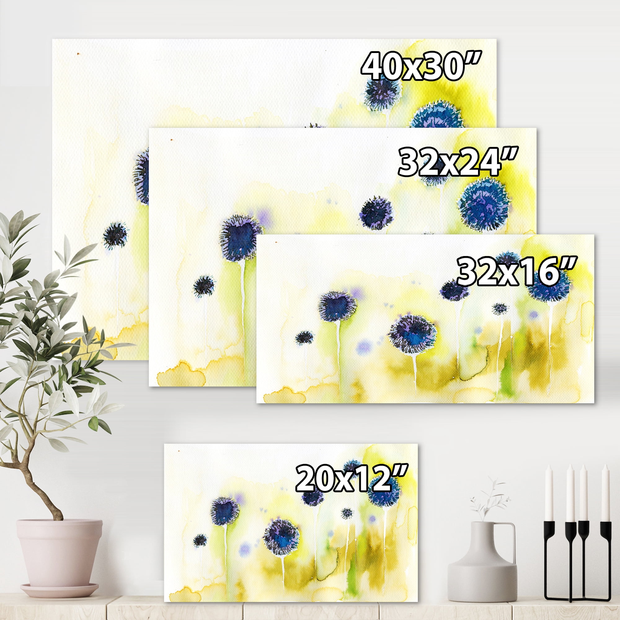 Designart ' Abstract Blue Flowers In The Meadow ' Traditional Canvas Wall Art Print