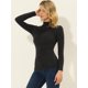 thumbnail image 3 of Top fruncido de punto de manga larga con cuello simulado alto para mujer Negro XS, 3 of 5