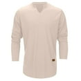 thumbnail image 3 of MIXUE Shirts For Men Summer Solid Color V Neck Long Sleeve Loose Tops Pullover Tshirts Holiday Wear,Brown,S, 3 of 8