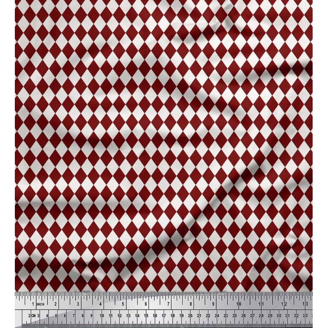 Soimoi Red Cotton Voile Fabric Diamond Geometric Printed Craft Fabric by the Yard 56 Inch Wide