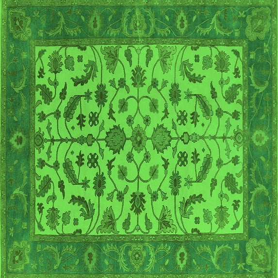 Ahgly Company Indoor Square Oriental Green Traditional Area Rugs, 6' Square