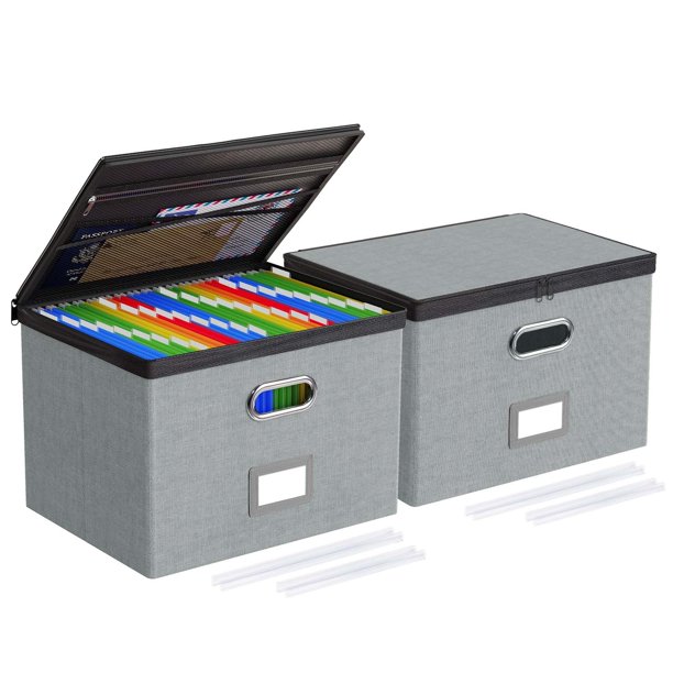 Caja organizadora de archivos Oterri grande con tapas gris x2