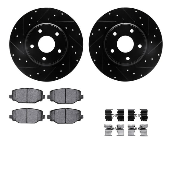 Dynamic Friction Company Rear Brake Rotors-Drilled and Slotted-Black with 5000 Advanced Brake Pads includes Hardware 8512-40094