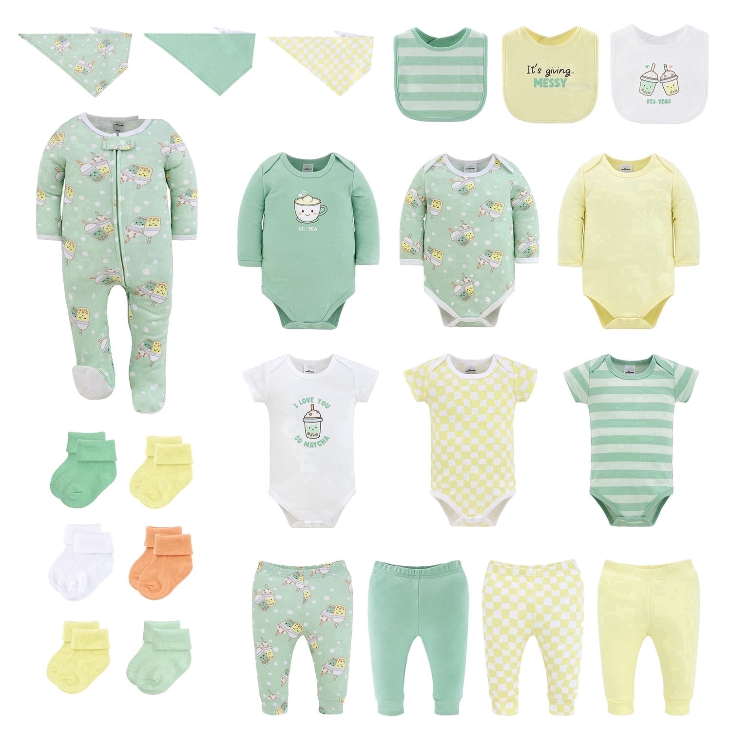 The Peanutshell Cu-Tea Baby Clothes Layette Gift Set with Baby Socks and Sleepers, 0-3 Months, 23 Piece