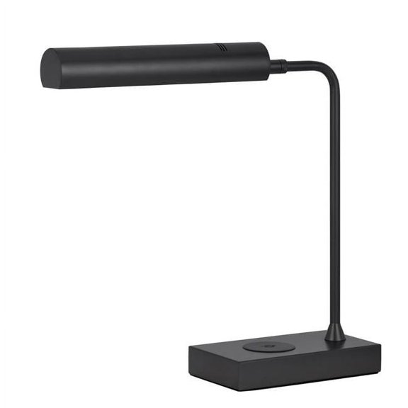 12W Delray Intergrated LED Metal Desk Lamp with Wireless Charging Port, Matte Black