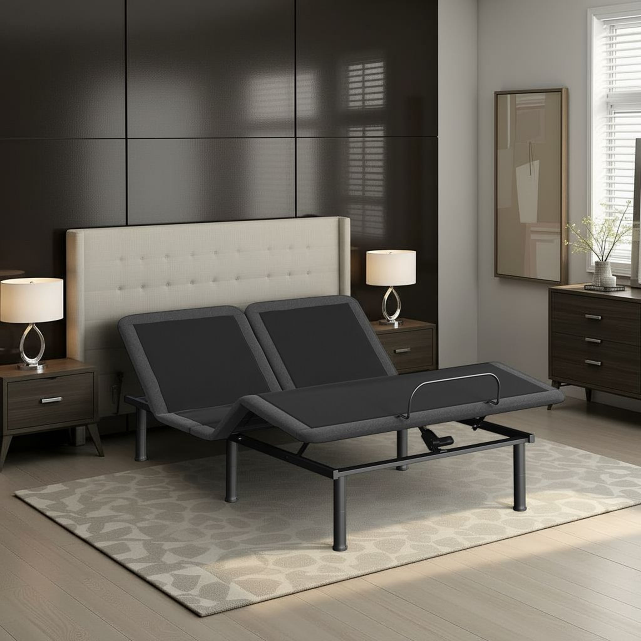 Bridgevine Home Queen Size Flex Top Quick Assembly Adjustable Bed Frame with Voice Activated Controls