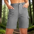 thumbnail image 2 of Womens Shorts with Button Closure, Elastic Waist Multi-Pockets Shorts, Casual Solid Color Cargo Shorts, Summer Outdoor Hiking Jogging Athletic Work | VerBelle,Gray M, 2 of 9