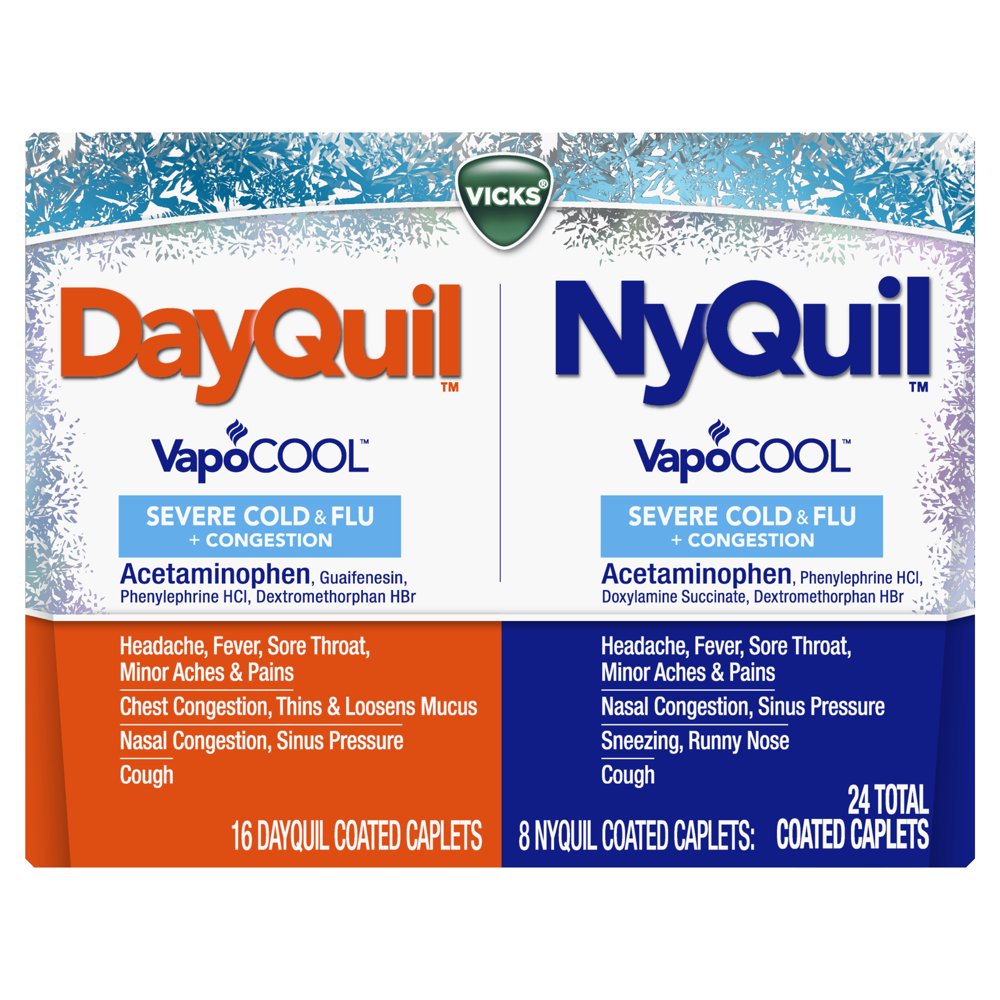 Vicks Nyquil Dayquil VapoCOOL Cold and Flu Medicine Caplets, 24 ct