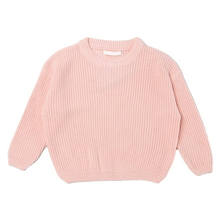 

Popvcly Toddler Baby Girl Boy Knit Sweater Solid Color Oversized Crewneck Warm Pullover Sweatshrit Fall Winter Tops 18M-7T