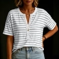 thumbnail image 7 of Shirts for Women Summer Striped V-Neck Button Loose Casual Short Sleeve Tee, 7 of 7