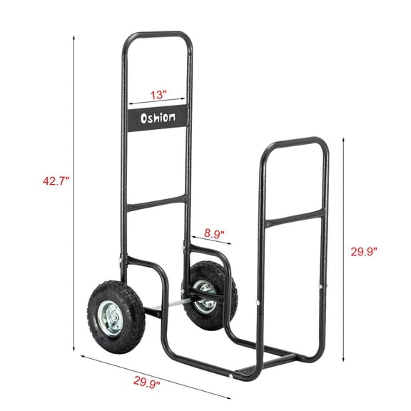 Heavy Duty Firewood Cart with Large Wheels, 220 lbs Capacity, for Easily Transporting and Storing Fireplace Logs Indoors and Outdoors