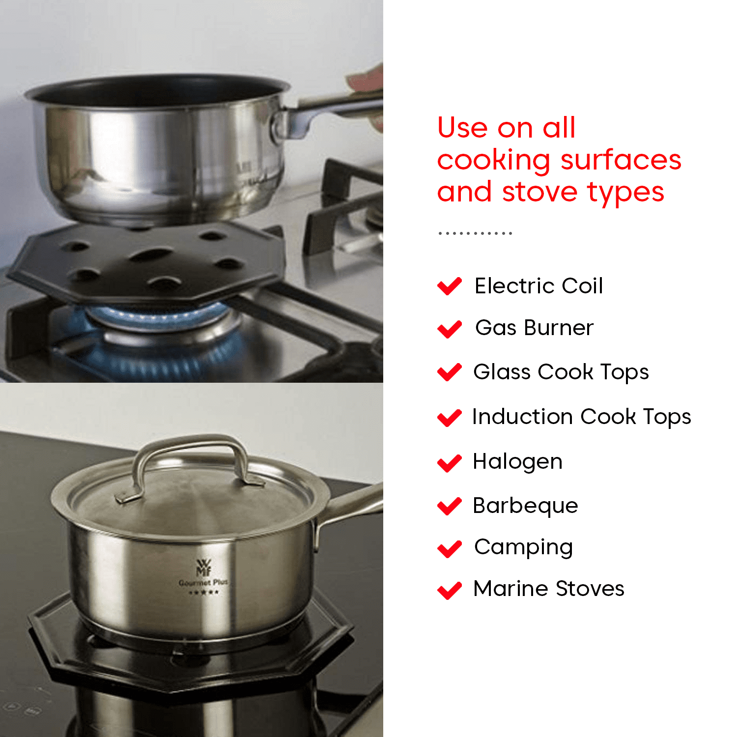 Stainless Steel Delaman Heat Diffuser Gas Stove Size : 9inch 8inch/9inch Gas Simmer Ring Electric Cooker Fits on Hob 