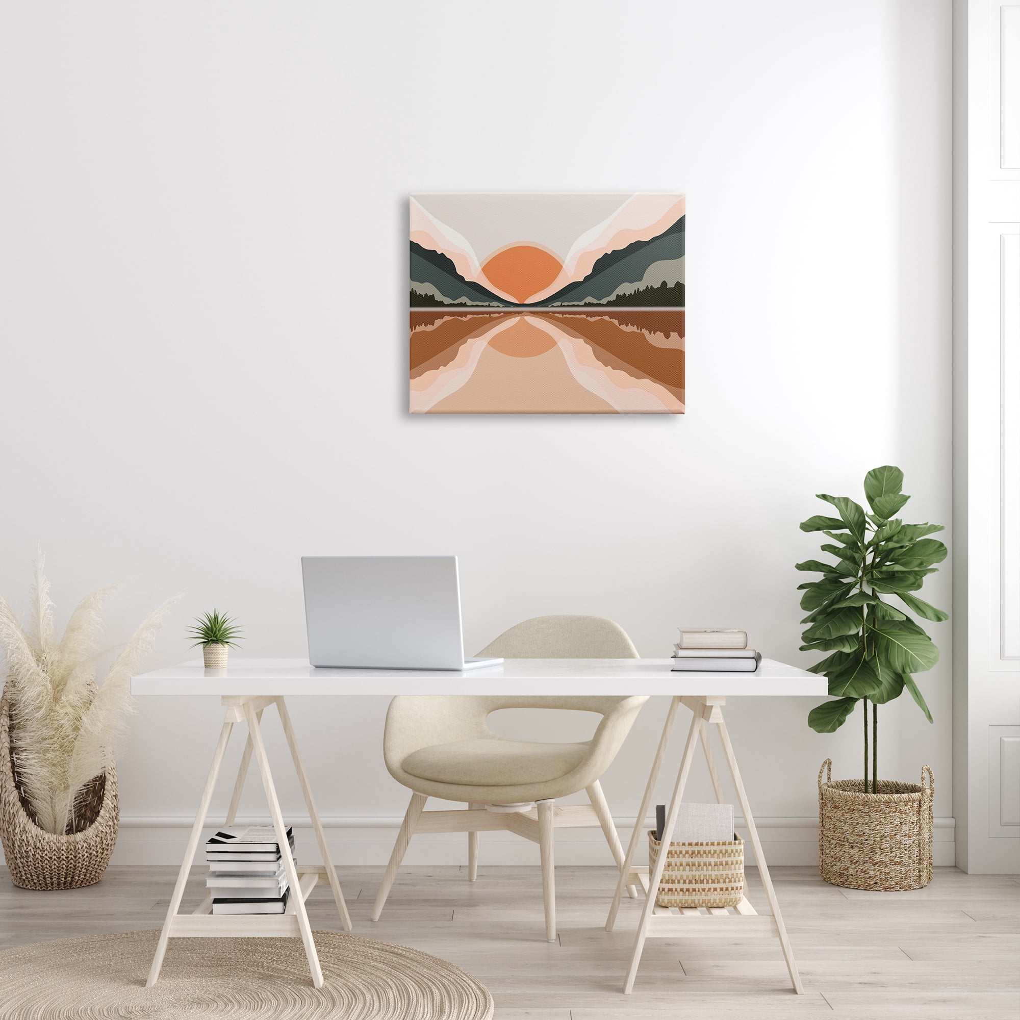 Stupell Industries Misty Sunrise Geometric Green Mountain Lake Reflection, 24 x 30, Designed by Ros Ruseva