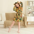thumbnail image 3 of FORMRS Niños Bathrobe Unisex Hooded Robe Soft Plush Pajamas Sleepwear, Size 2-3T, Green Retro Leaves, 3 of 7