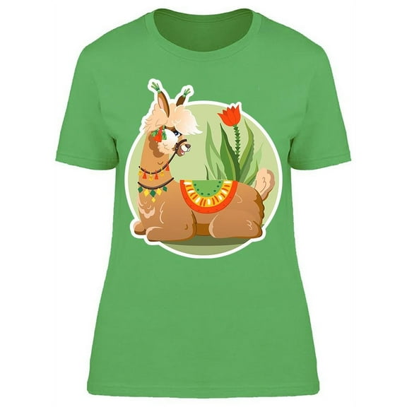 Llama Cactus Plants Art T-Shirt Women -Image by Shutterstock, Female Large