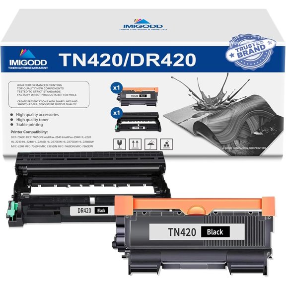 1-Pack TN420 Black Toner Cartridge & 1-Pack DR420 Black Drum Unit Replacement for Brother High Capacity with DCP-7060D 7065DN,IntelliFax-2840 2940,HL-2220 2230 2240 2240D 2270DW 2275DW 2280DW Printer