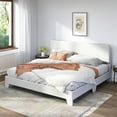 thumbnail image 2 of Sifurni King Size Platform Bed Fame with Upholstered Adjustable Leather Headboard, White, 2 of 6