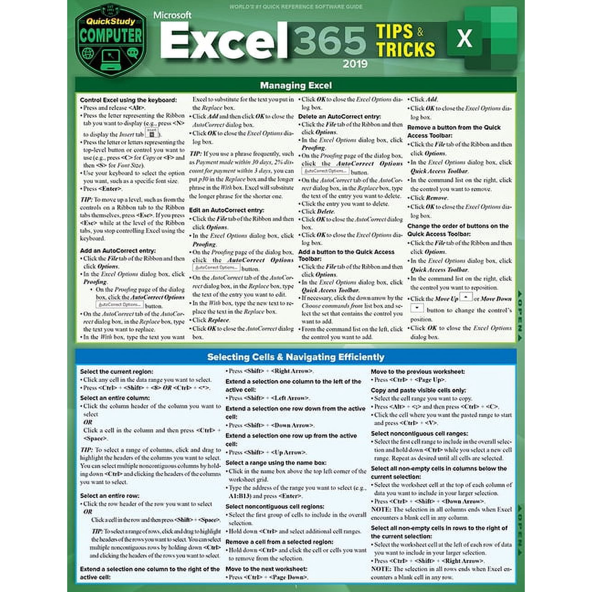 Microsoft Excel 365 Tips & Tricks - 2019 : a QuickStudy Laminated Software Reference Guide (Edition 1) (Other)