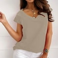 thumbnail image 6 of USSUMA Summer Tops for Women Trendy V Neck Short Sleeve Dressy Shirts Blouses Cute Basic Women's Tops Summer 2022 Solid Color Casual Tshirts Tunic Plus, 6 of 8