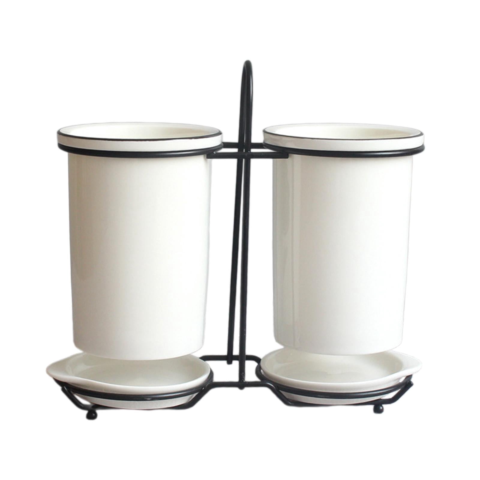 TISHITA Chopsticks Cage Draining Organizer Porcelain with Drain Tray Storage Rack Home Kitchen Utensil Holder Silverware Cutlery Rack A