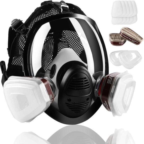 CRJKIJ Full Face Respirator Mask with Filters, Reusable Gas Mask with 6001 Activated Carbon Filter, Gas Masks for Chemicals,Paint,Spray,Sanding,Epoxy Resin,Industrial,Grinding Work