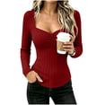 thumbnail image 2 of Women's Square Neck Long Sleeve Tops, Ruched Front Ribbed Knit Fitted Casual Shirts,L,Women's Plus Size, 2 of 8