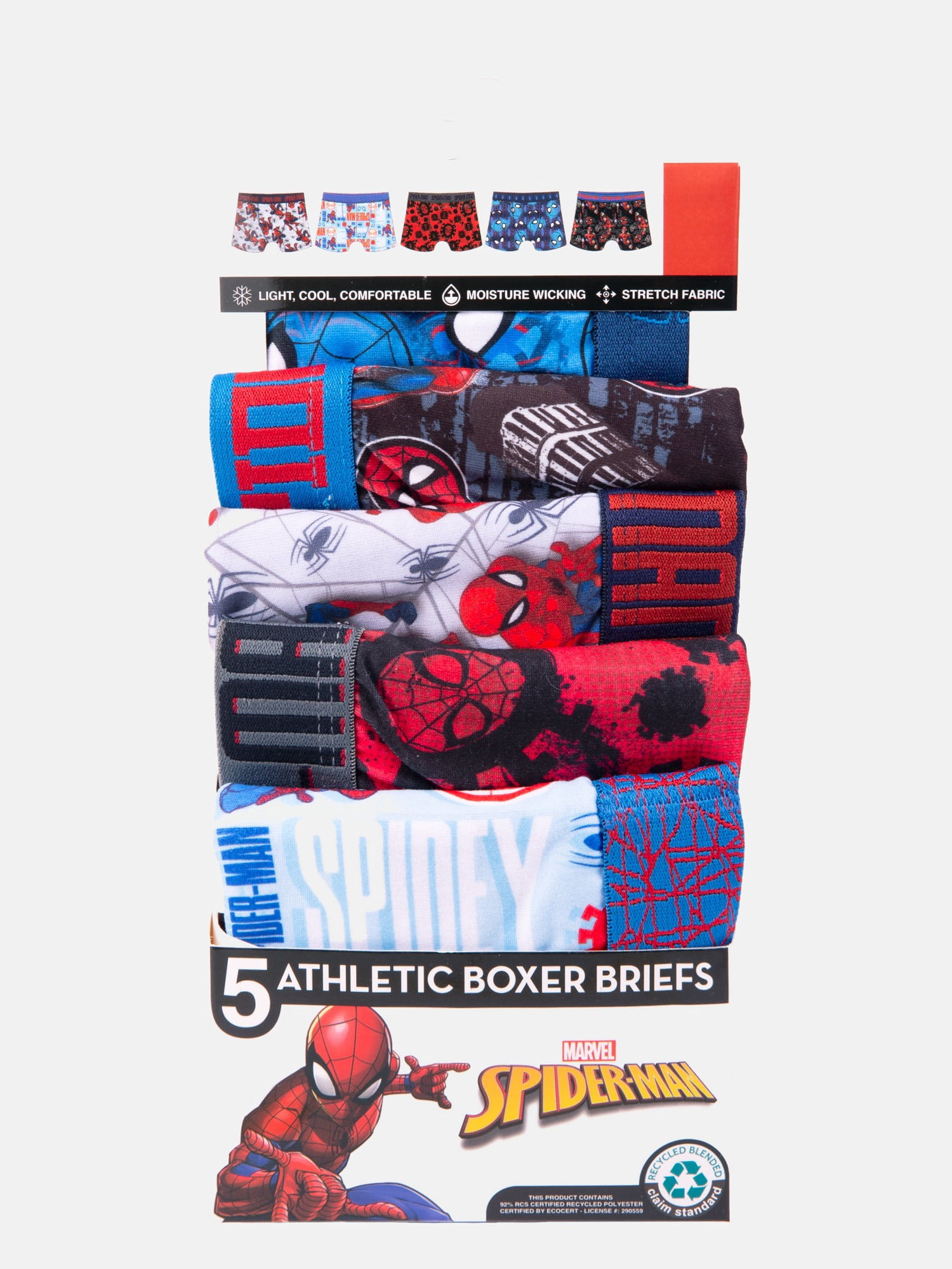 Spiderman Boys Athletic Boxer Brief Underpants 5-pack, Sizes XS to M