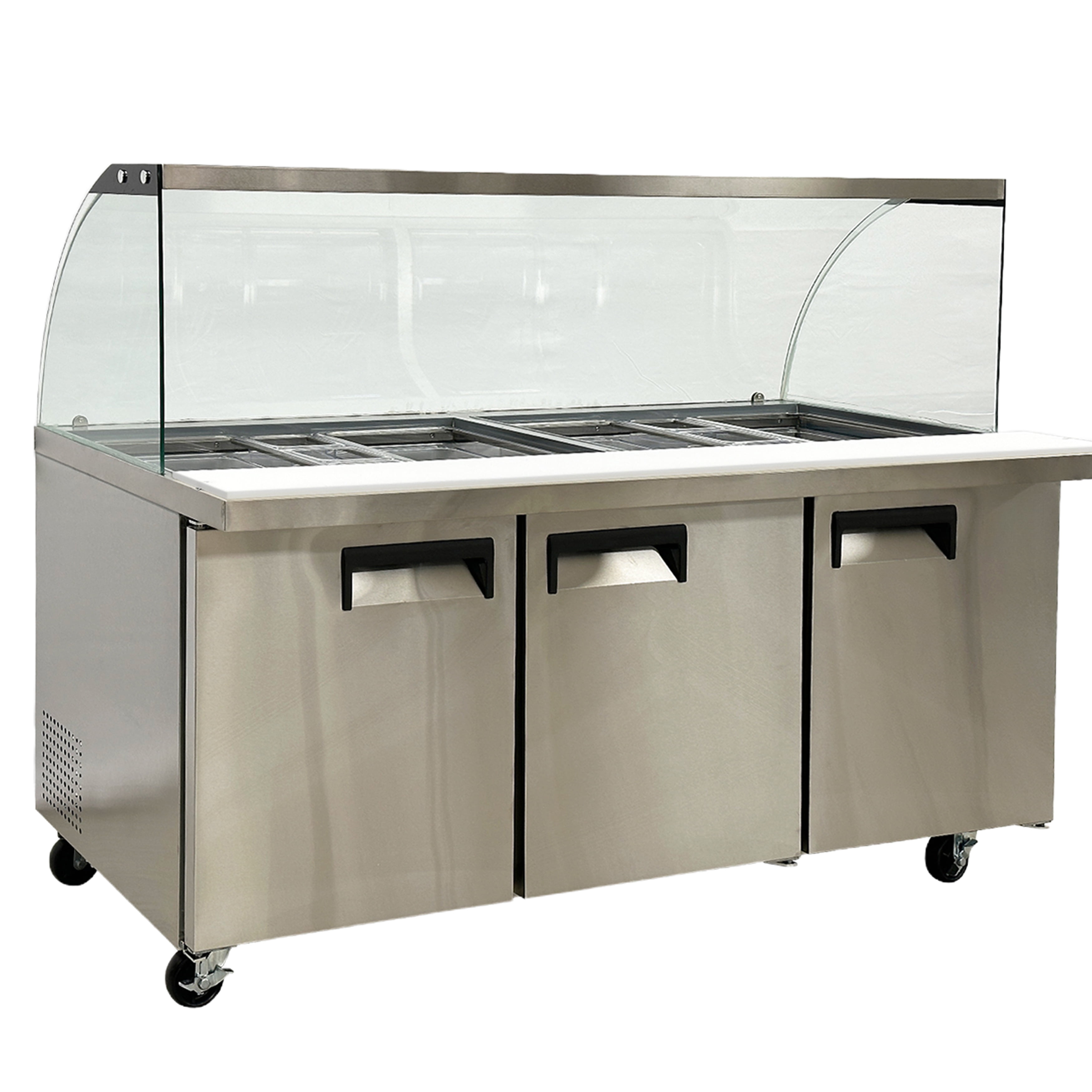 72 in. Three-Door Salad Bar Refrigerated Buffet Cold Table 20.6 Cu.Ft. Salad Prep Table