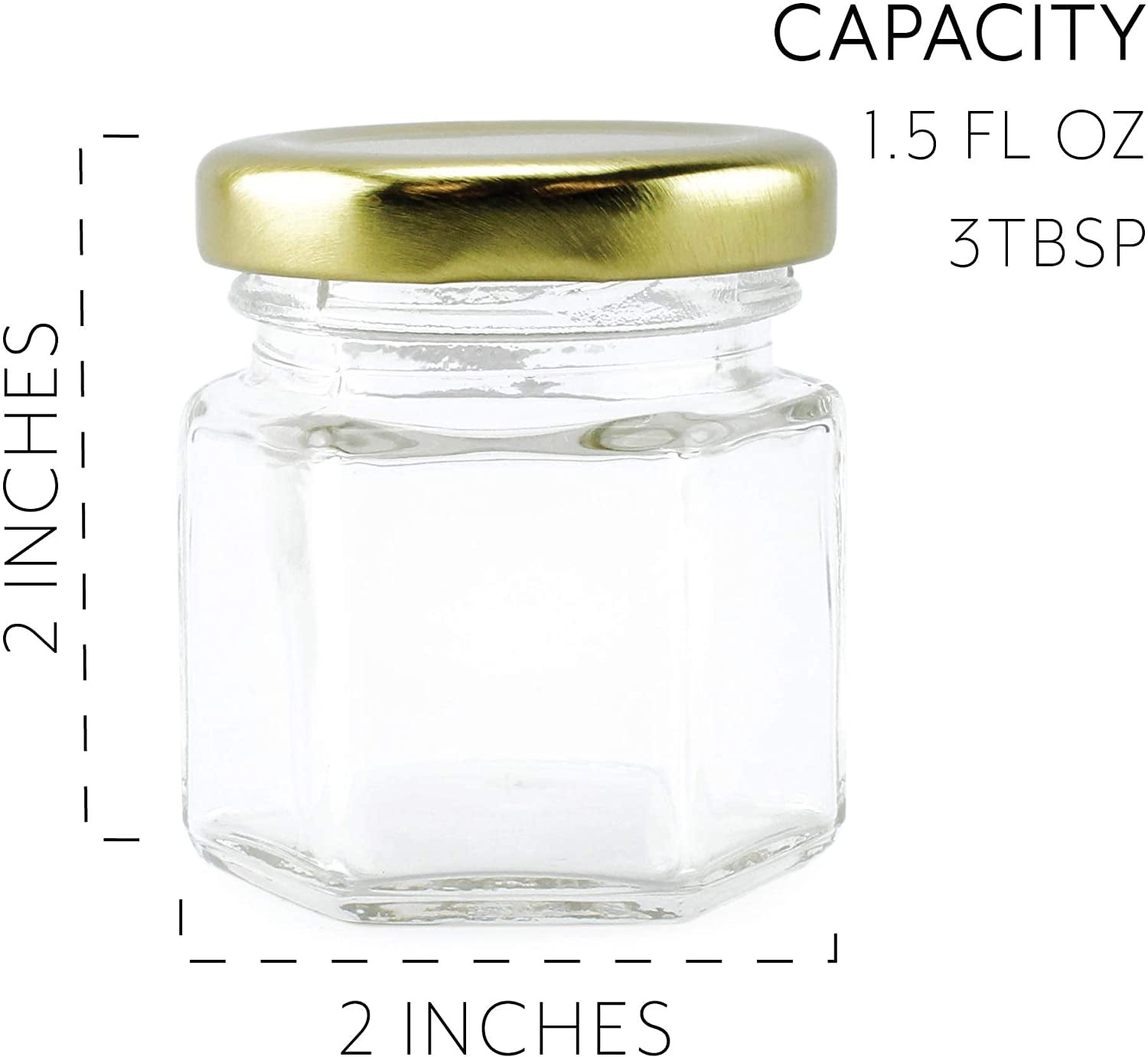 Set of 24, 1.5 oz Mini Hexagon Glass Jar with Lid (45 ml)