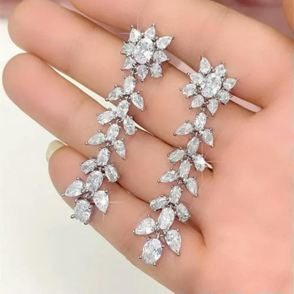 EOEMY Luxury Wedding Engagement 925 Silver Drop Earring Cubic Zircon Jewelry A Pair