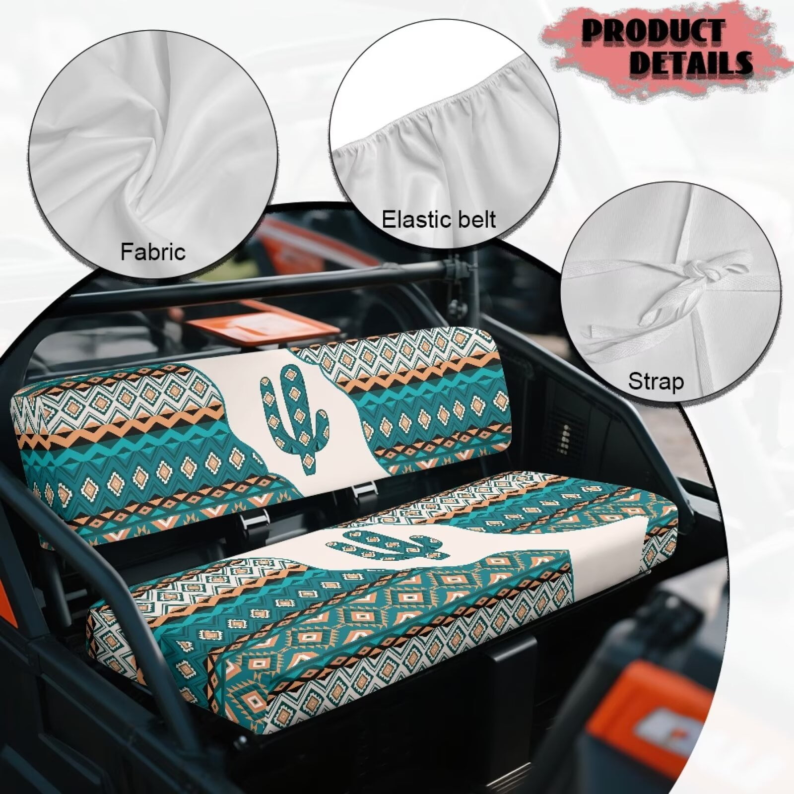 Garronmavis Aztec Cactus UTV Seat Covers with Elastic Edges Easy to Install UTV Bench Seat Cover Set Accessories Compatible with Kawasaki Mule 4010 4x4 Diesel (2009-2013)