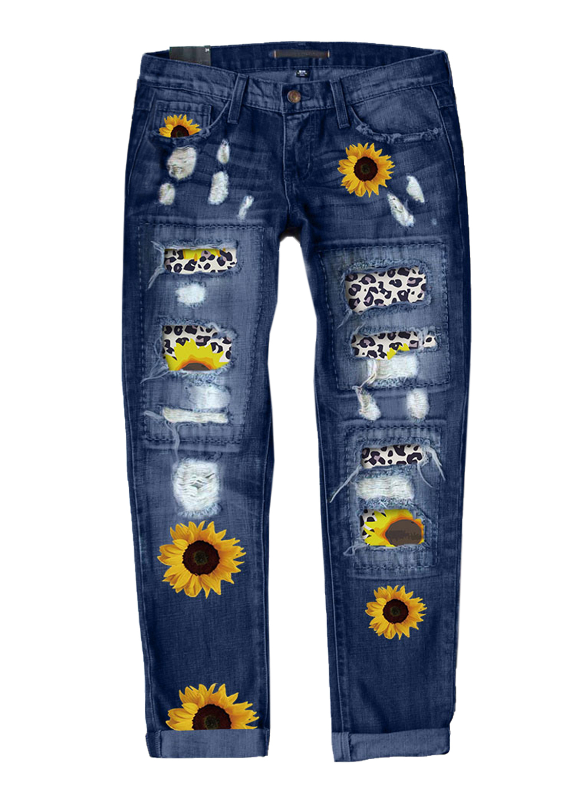 HOTAPEI Womens Jeans Destroyed Skinny Ripped Denim Mid Rise Long Pants